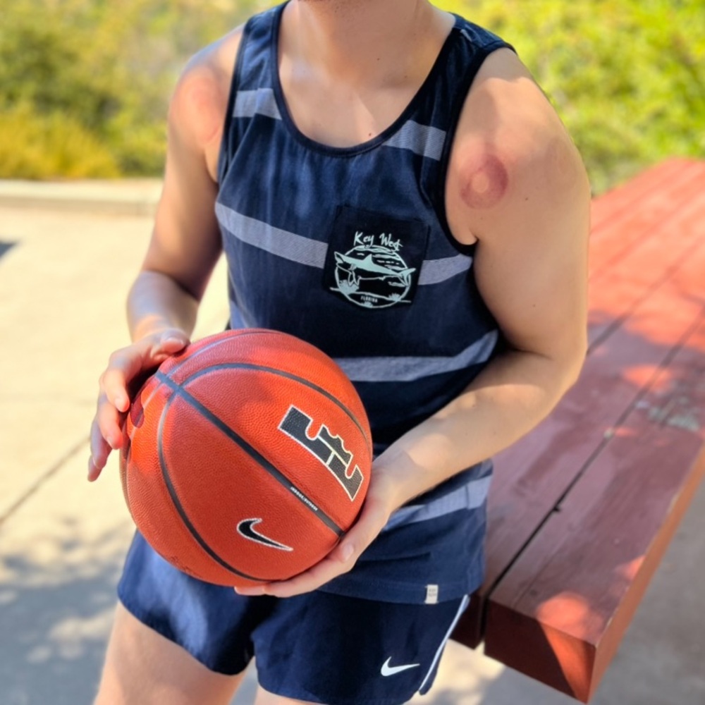 BODY GLOVE KEY WEST FLORIDA MEN TANK TOP SHIRT NAVY BLUE STRIPE SHARK SEE SURFER
